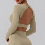 Women Breathable Workout Shirts Backless Long Sleeve Yoga Sport Bras Fitness Tops - Allen-Fitness