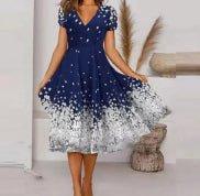 Beautiful Floral Printed V-Neck Short Sleeve Summer Dress for Women - Allen-Fitness
