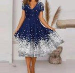 Beautiful Floral Printed V-Neck Short Sleeve Summer Dress for Women - Allen-Fitness