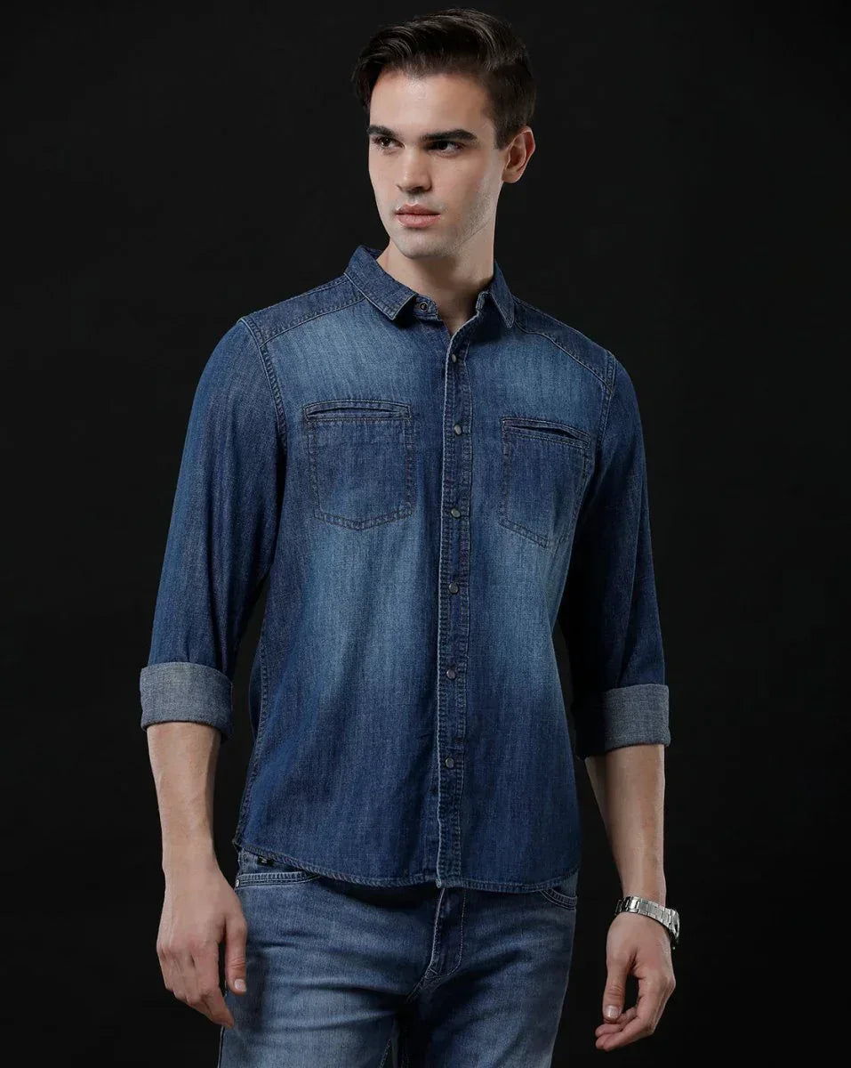 Best Casual Shirts For Men - Slim Fit Solid Denim Shirt By Temple Of Denim - Allen-Fitness