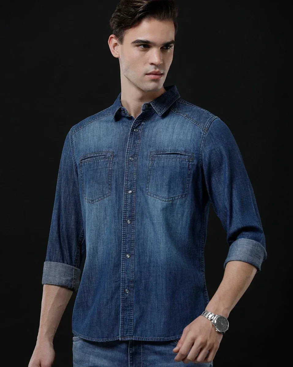 Best Casual Shirts For Men - Slim Fit Solid Denim Shirt By Temple Of Denim - Allen-Fitness