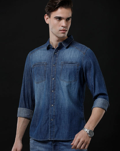 Best Casual Shirts For Men - Slim Fit Solid Denim Shirt By Temple Of Denim - Allen - Fitness