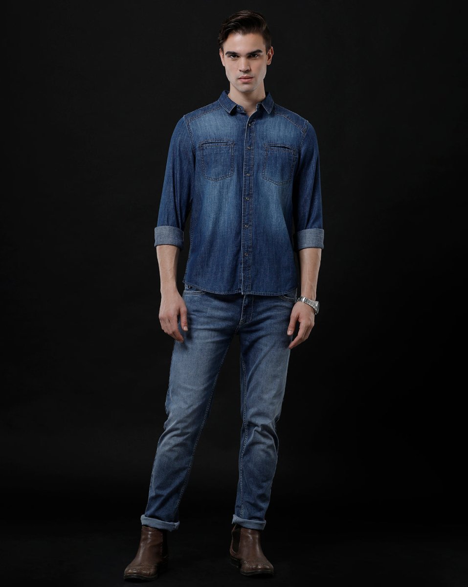 Best Casual Shirts For Men - Slim Fit Solid Denim Shirt By Temple Of Denim - Allen - Fitness