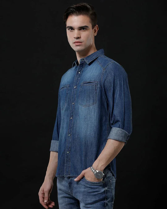 Best Casual Shirts For Men - Slim Fit Solid Denim Shirt By Temple Of Denim - Allen-Fitness