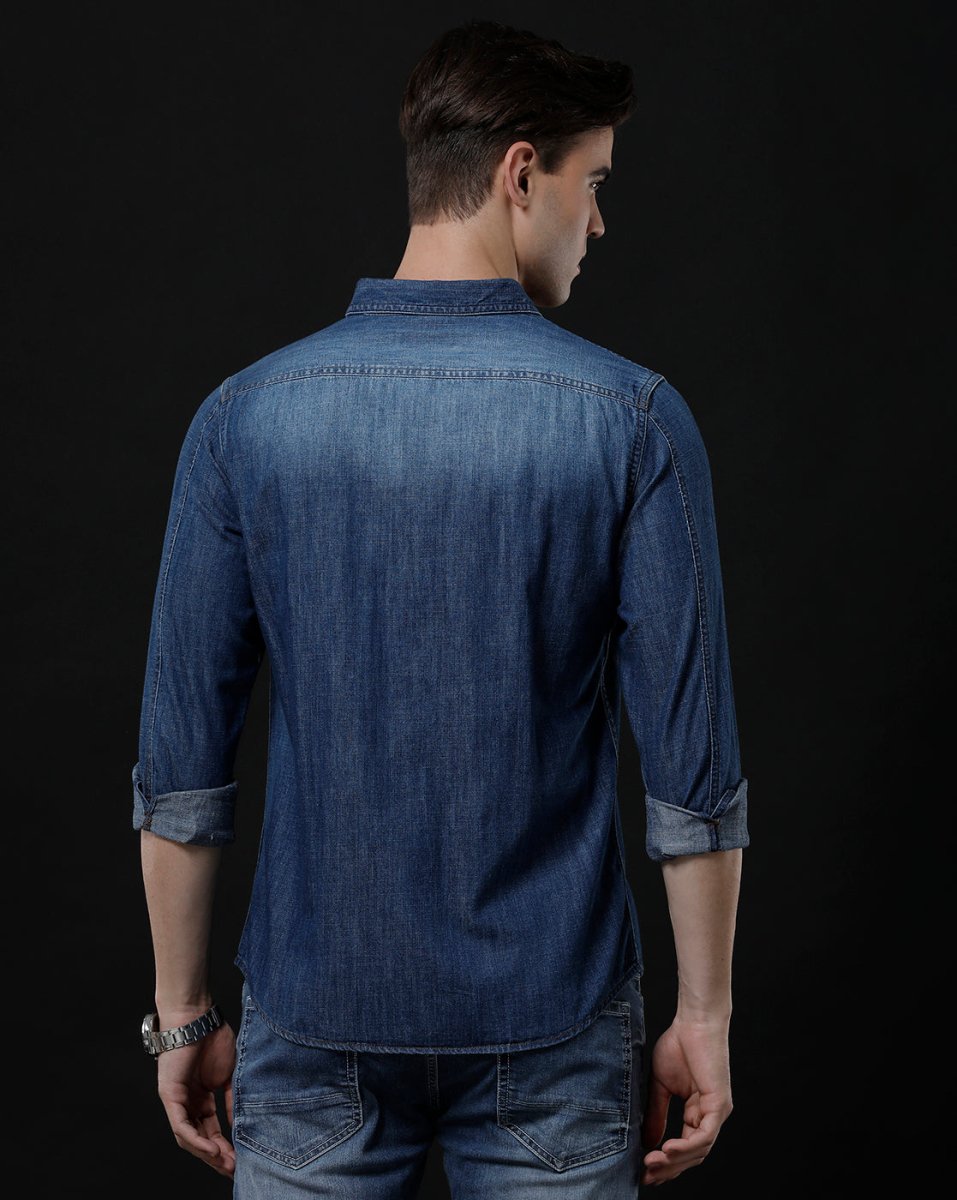 Best Casual Shirts For Men - Slim Fit Solid Denim Shirt By Temple Of Denim - Allen - Fitness