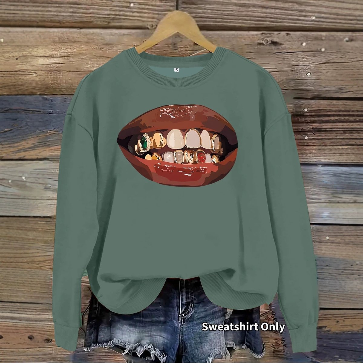 Black lip print loose women's fleece sweatshirt - Premium Fitness & Activewear