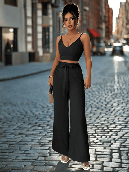 Black Suspender Vest Set with Wide - Leg Pants – Stylish and Comfortable Two - Piece Outfit - Allen - Fitness