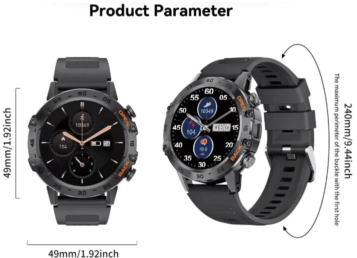 Bluetooth Smart Watch for Men (Black) - Fitness Tracker, Heart Rate, Sleep Monitor, Bluetooth Calling - Allen-Fitness