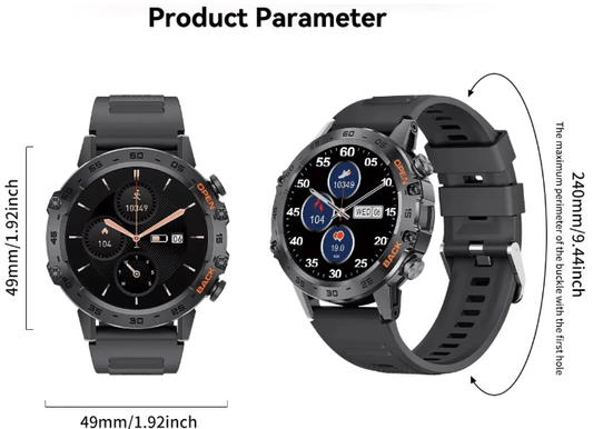 Bluetooth Smart Watch for Men (Black) - Allen - Fitness