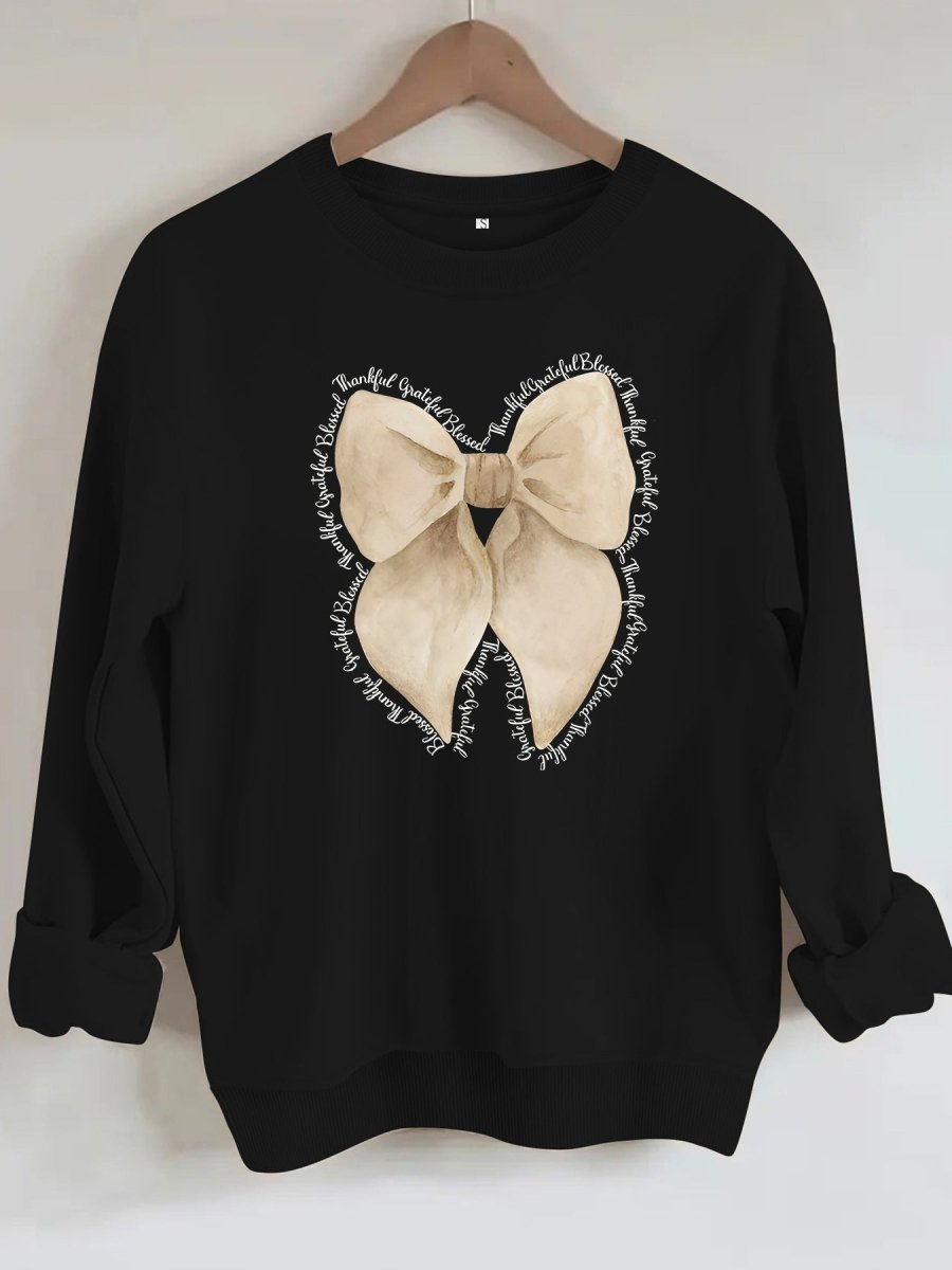 Bow print round neck fleece hoodie - Premium Fitness & Activewear