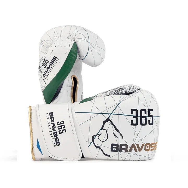 Bravose Limited Edition Boxing Gloves 16oz - 365 Series White with Velcro Closure - Allen-Fitness