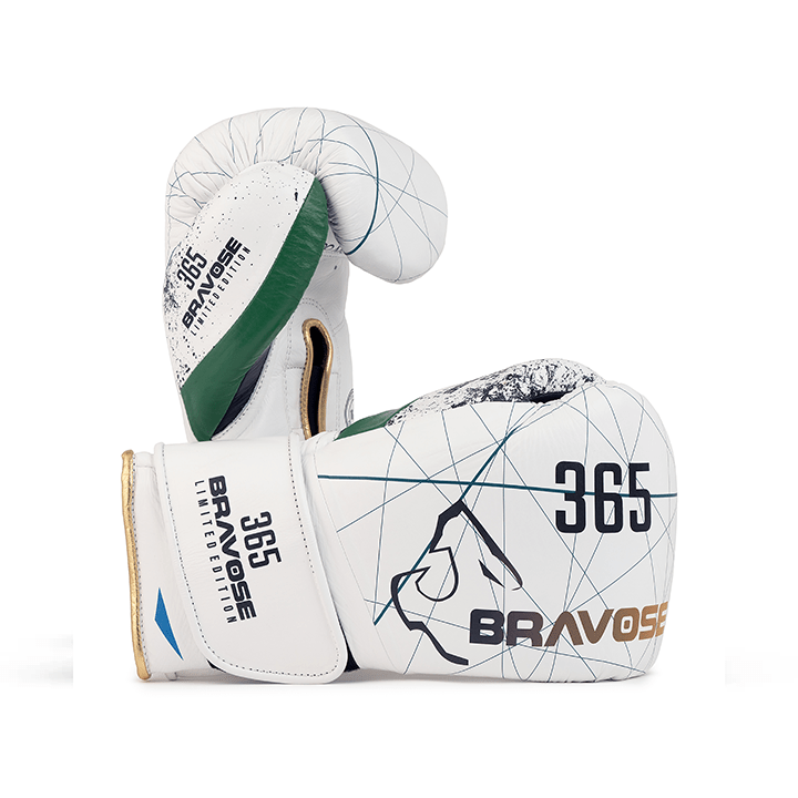 Bravose Limited Edition 16oz Velcro Boxing Gloves – 365 Series White - Allen - Fitness