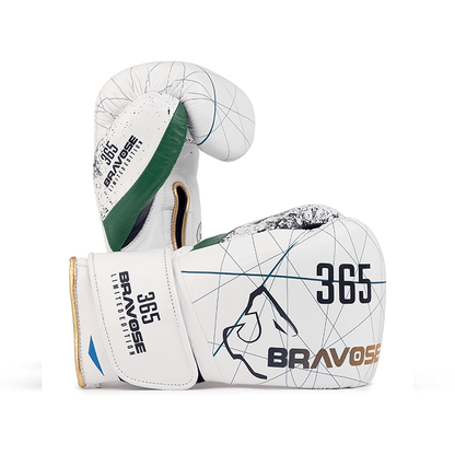 Bravose Limited Edition 16oz Velcro Boxing Gloves – 365 Series White - Allen - Fitness