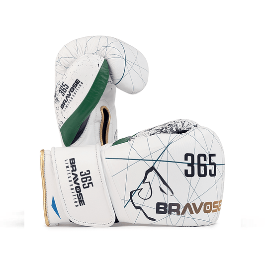 Bravose Limited Edition 16oz Velcro Boxing Gloves – 365 Series White - Allen - Fitness