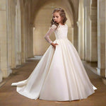Bridal Flower Girl Dress Long Sleeve Champagne White Polyester Customized Size Options - Allen-Fitness