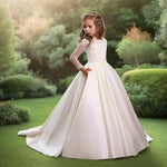 Bridal Flower Girl Dress Long Sleeve Champagne White Polyester Customized Size Options - Allen-Fitness