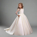 Bridal Flower Girl Dress Long Sleeve Champagne White Polyester Customized Size Options - Allen-Fitness