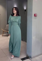 Bubble Collar Wooden Ear Waist Tight Solid Color Long Sleeve Dress - Allen-Fitness