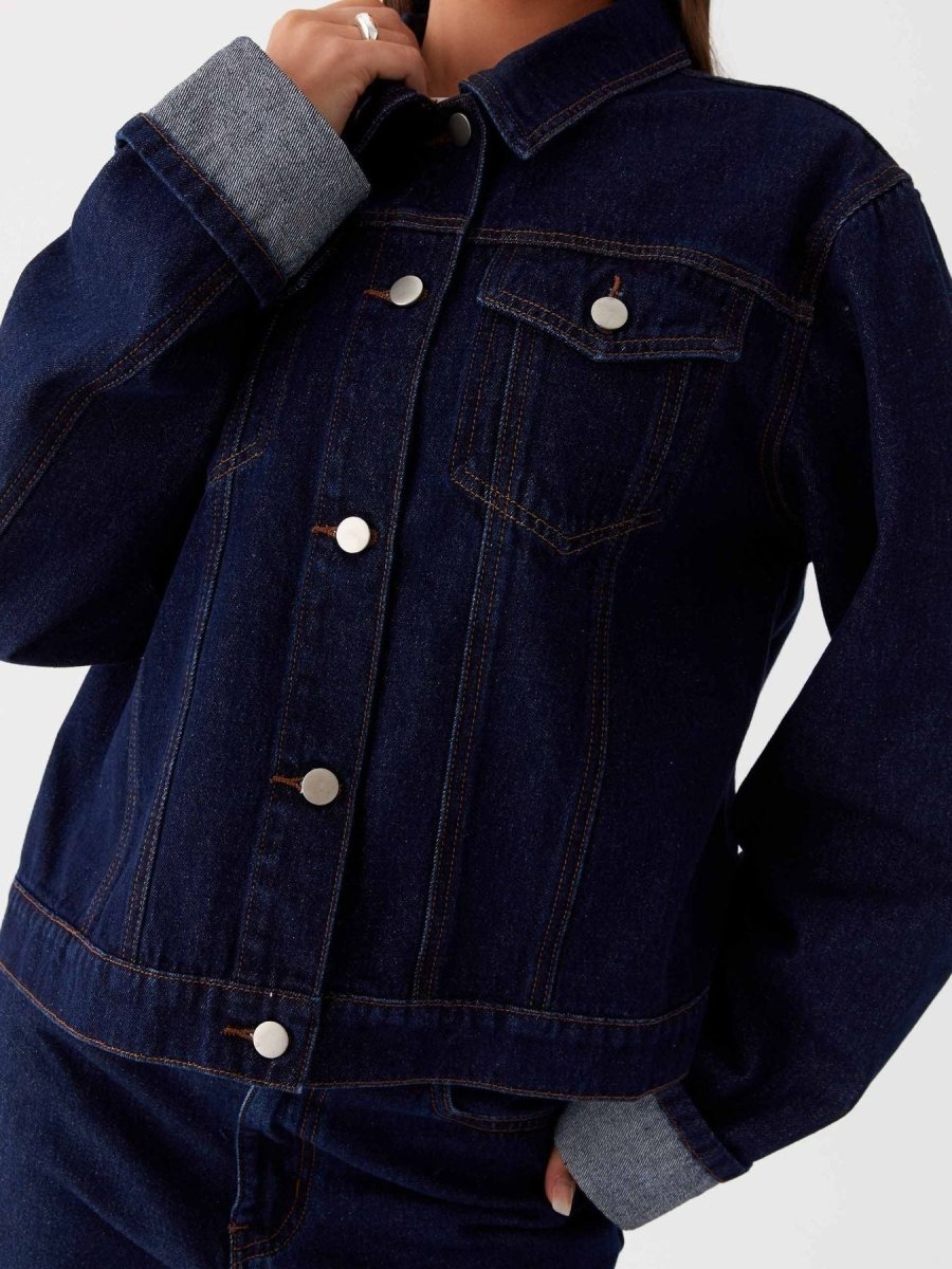 Button Down Cropped Oversized Denim Jacket - Allen Fitness | Running Shoes, Leggings &amp; Activewear UK