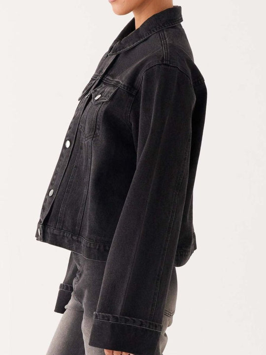 Button Down Cropped Oversized Denim Jacket - Allen Fitness | Running Shoes, Leggings &amp; Activewear UK