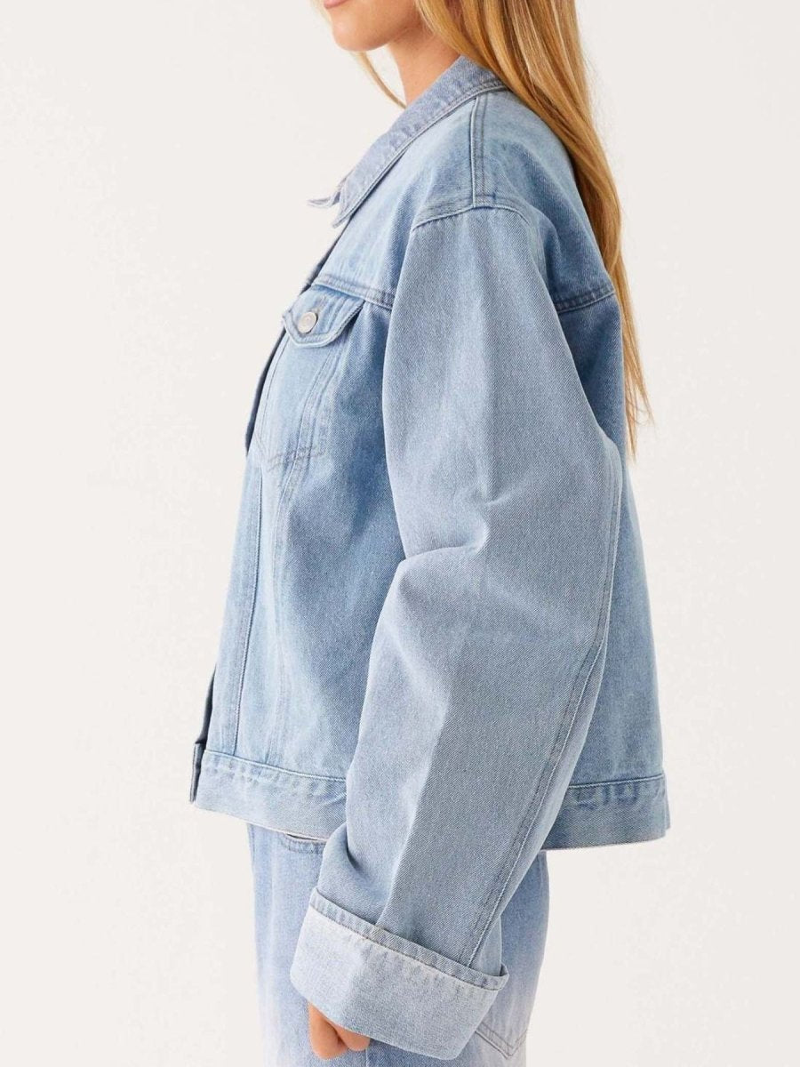 Button Down Cropped Oversized Denim Jacket - Allen Fitness | Running Shoes, Leggings &amp; Activewear UK