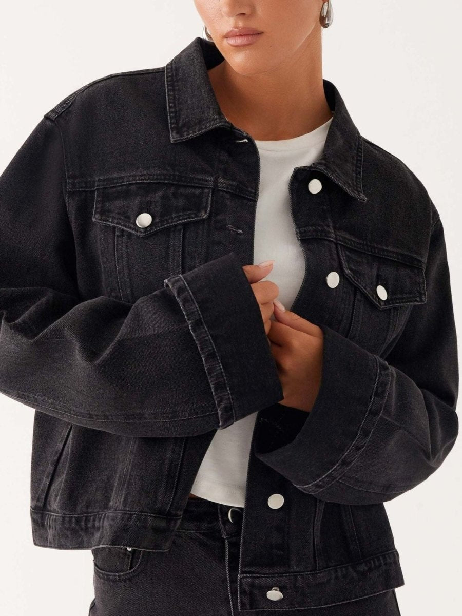 Button Down Cropped Oversized Denim Jacket - Allen Fitness | Running Shoes, Leggings &amp; Activewear UK