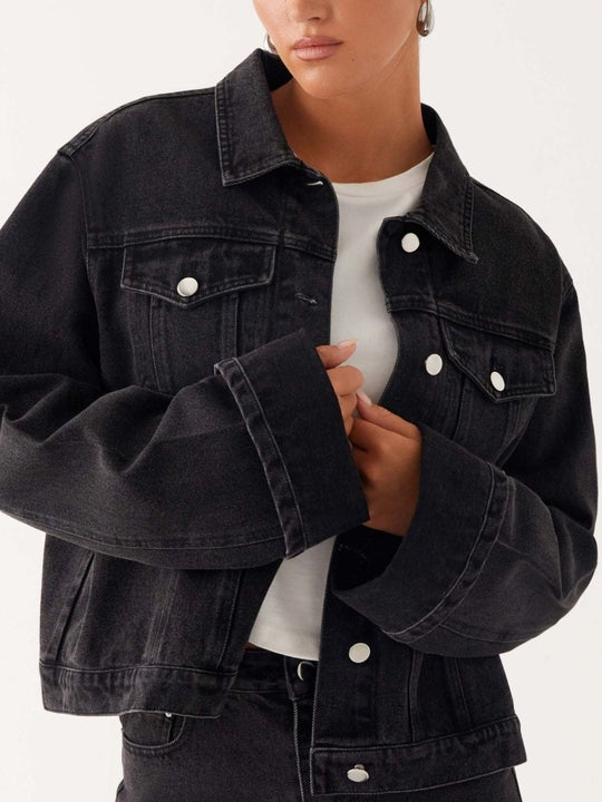 Button Down Cropped Oversized Denim Jacket - Allen Fitness | Running Shoes, Leggings &amp; Activewear UK