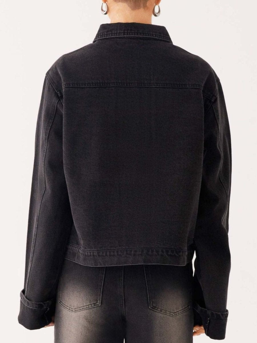 Button Down Cropped Oversized Denim Jacket - Allen Fitness | Running Shoes, Leggings &amp; Activewear UK