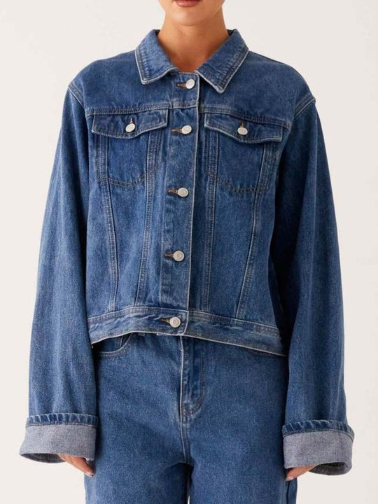 Button Down Cropped Oversized Denim Jacket - Allen Fitness | Running Shoes, Leggings &amp; Activewear UK