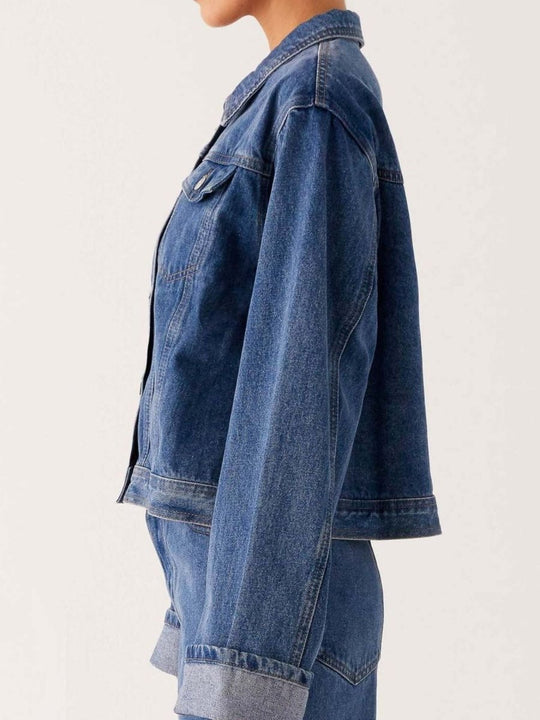 Button Down Cropped Oversized Denim Jacket - Allen Fitness | Running Shoes, Leggings &amp; Activewear UK