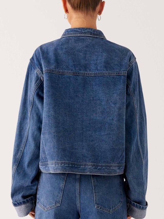 Button Down Cropped Oversized Denim Jacket - Allen Fitness | Running Shoes, Leggings &amp; Activewear UK