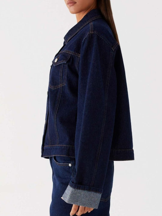 Button Down Cropped Oversized Denim Jacket - Allen Fitness | Running Shoes, Leggings &amp; Activewear UK