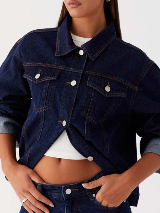Button Down Cropped Oversized Denim Jacket - Allen Fitness | Running Shoes, Leggings &amp; Activewear UK