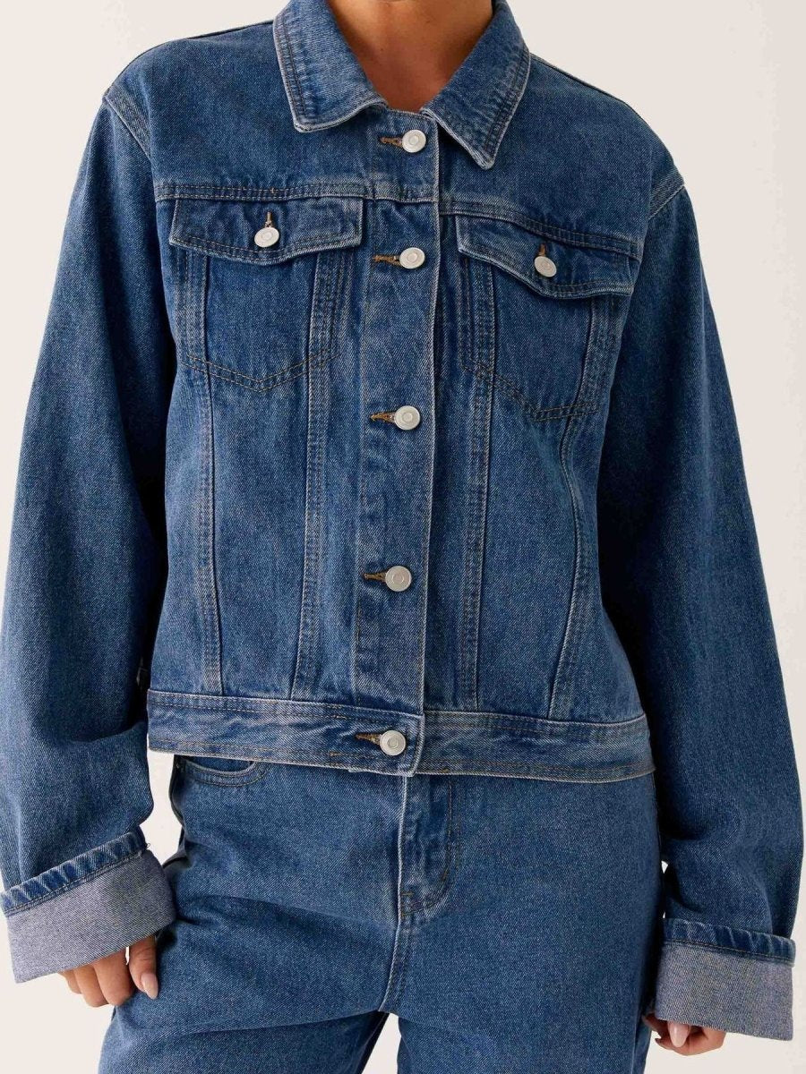 Button Down Cropped Oversized Denim Jacket - Allen Fitness | Running Shoes, Leggings &amp; Activewear UK