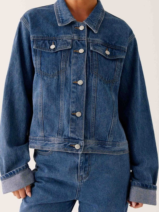 Button Down Cropped Oversized Denim Jacket - Allen Fitness | Running Shoes, Leggings &amp; Activewear UK