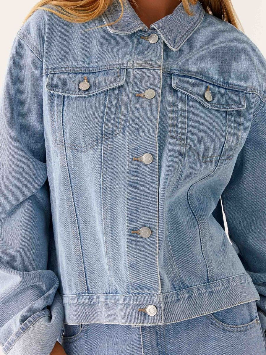Button Down Cropped Oversized Denim Jacket - Allen Fitness | Running Shoes, Leggings &amp; Activewear UK