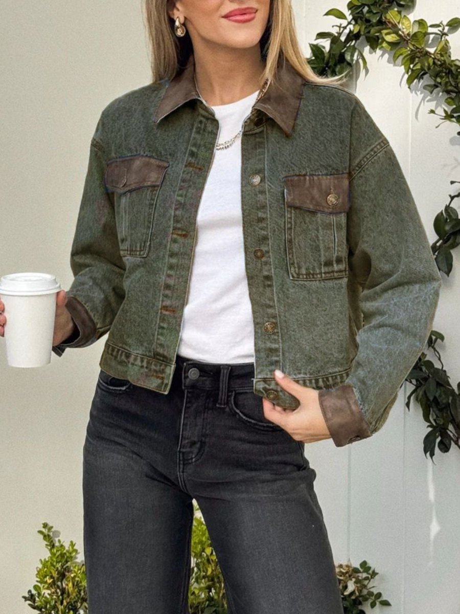 Button Up Chest Pockets Denim Jacket - Allen Fitness | Running Shoes, Leggings &amp; Activewear UK
