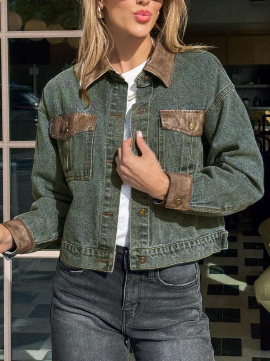 Button Up Chest Pockets Denim Jacket - Allen Fitness | Running Shoes, Leggings &amp; Activewear UK