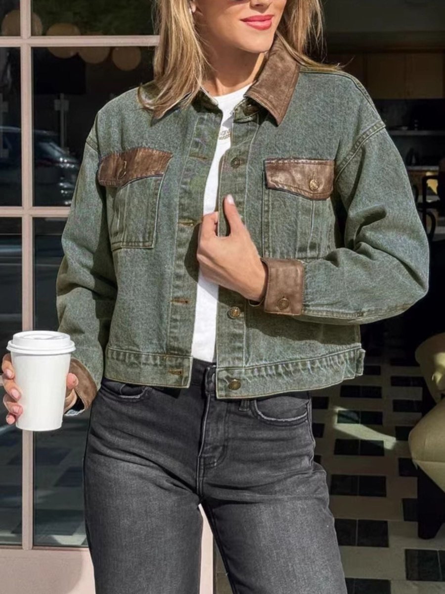 Button Up Chest Pockets Denim Jacket - Allen Fitness | Running Shoes, Leggings & Activewear UK