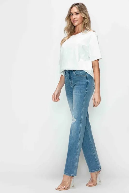 bytos Full Size Distressed High Rise Straight Jeans - Allen Fitness | Running Shoes, Leggings &amp; Activewear UK