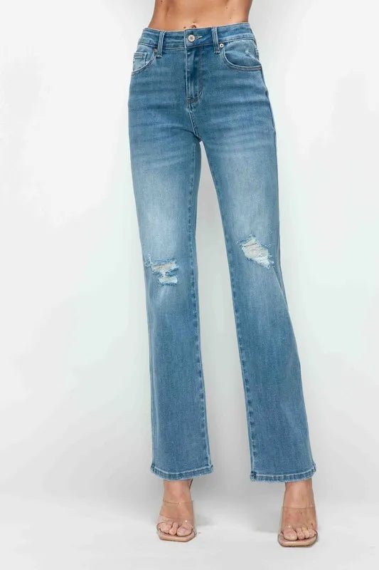 bytos Full Size Distressed High Rise Straight Jeans - Allen Fitness | Running Shoes, Leggings &amp; Activewear UK