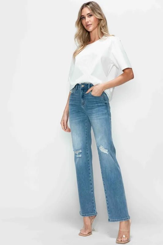 bytos Full Size Distressed High Rise Straight Jeans - Allen Fitness | Running Shoes, Leggings &amp; Activewear UK