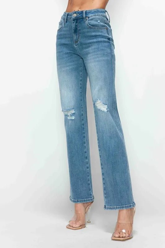 bytos Full Size Distressed High Rise Straight Jeans - Allen Fitness | Running Shoes, Leggings &amp; Activewear UK
