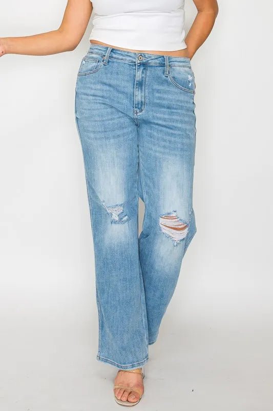 bytos Full Size Distressed High Rise Straight Jeans - Allen Fitness | Running Shoes, Leggings &amp; Activewear UK