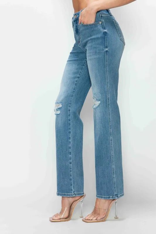 bytos Full Size Distressed High Rise Straight Jeans - Allen Fitness | Running Shoes, Leggings &amp; Activewear UK