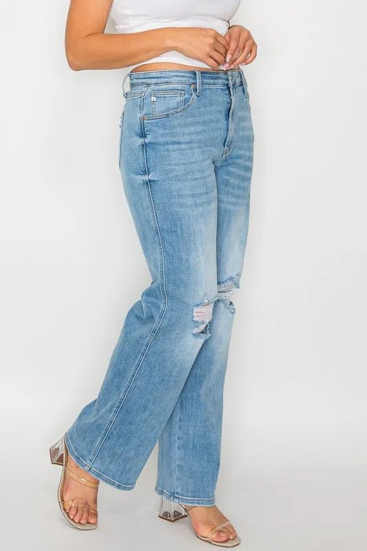 bytos Full Size Distressed High Rise Straight Jeans - Allen Fitness | Running Shoes, Leggings &amp; Activewear UK