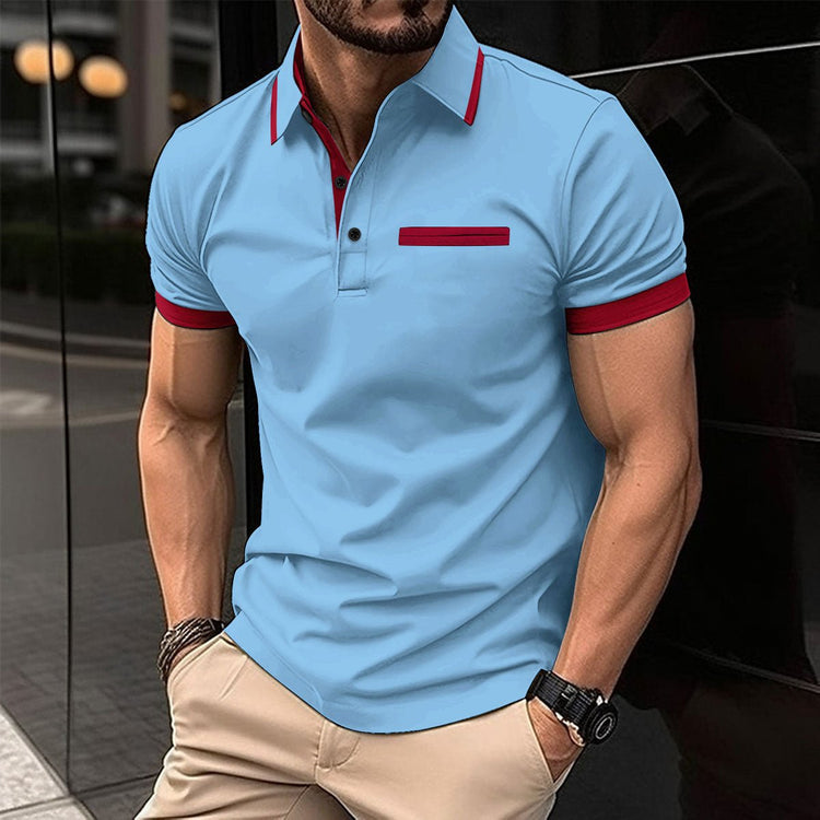 Casual lapel polo shirt with fake chest pocket, lapel button, business versatile men's top - Premium Fitness & Activewear for Men & Women|UK