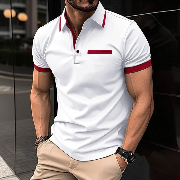 Casual lapel polo shirt with fake chest pocket, lapel button, business versatile men's top - Premium Fitness & Activewear for Men & Women|UK