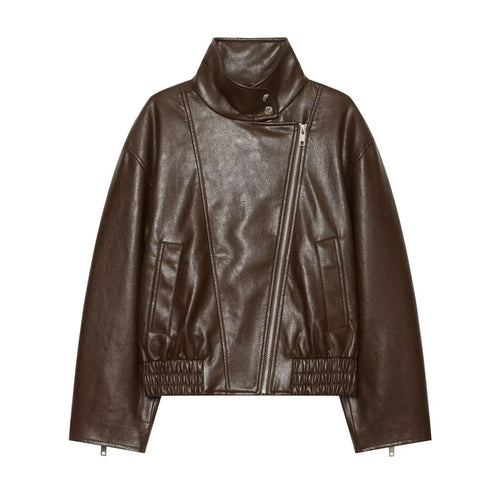 Casual retro faux leather coated jacket