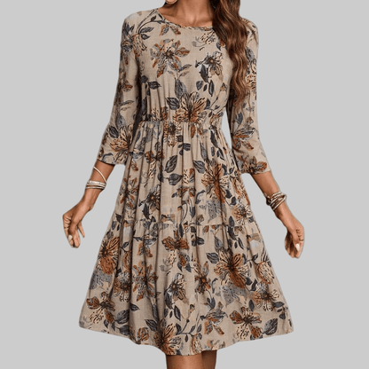 Casual Summer Dress for Women - Floral Printed A - Line Mid - Length Cotton Linen Dress - Allen - Fitness